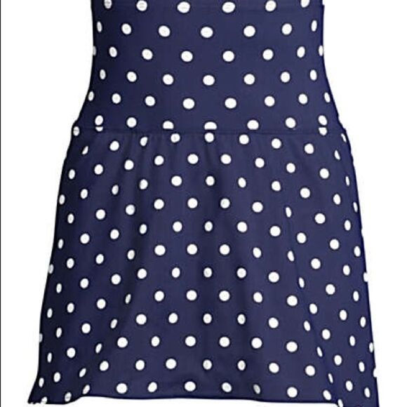 Land’s End Polka Dot High Waist Tummy Control swimsuit skirt panty blue 10 - Picture 1 of 8